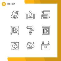 9 Universal Outlines Set for Web and Mobile Applications printer edit social pencil credit Editable Vector Design Elements