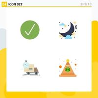 Pack of 4 Modern Flat Icons Signs and Symbols for Web Print Media such as success time multimedia party transport Editable Vector Design Elements