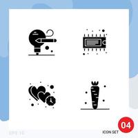 Universal Icon Symbols Group of 4 Modern Solid Glyphs of bulb love component ic dating Editable Vector Design Elements