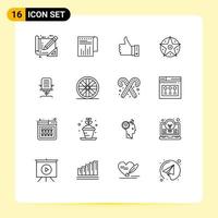 Set of 16 Modern UI Icons Symbols Signs for project pentacle like yes thumbs Editable Vector Design Elements