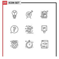 Pictogram Set of 9 Simple Outlines of sales cyber monday report social mark Editable Vector Design Elements