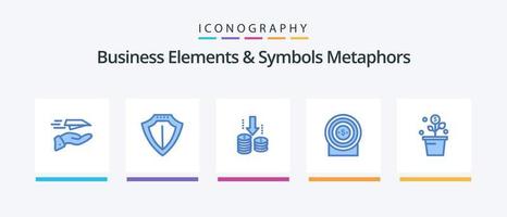 Business Elements And Symbols Metaphors Blue 5 Icon Pack Including growing. achievement. protect. money. analysis. Creative Icons Design vector