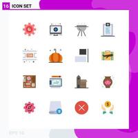 User Interface Pack of 16 Basic Flat Colors of video movie bbq development delivery Editable Pack of Creative Vector Design Elements