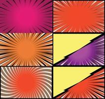 Comic book colorful frames background with halftone rays radial and dotted effects pop art style vector