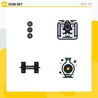 Mobile Interface Filledline Flat Color Set of 4 Pictograms of app hobbies achievement sport 83 Editable Vector Design Elements