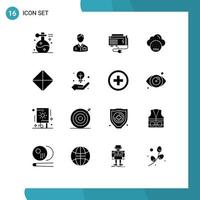 Set of 16 Vector Solid Glyphs on Grid for co invironmental hotel source computer Editable Vector Design Elements