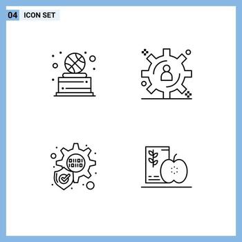 4 Line concept for Websites Mobile and Apps basketball diet win data management fruits Editable Vector Design Elements