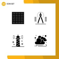 Pictogram Set of 4 Simple Solid Glyphs of fog lighthouse compass geometry sea Editable Vector Design Elements