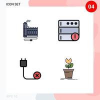 4 User Interface Filledline Flat Color Pack of modern Signs and Symbols of consumption cord factory database disconnected Editable Vector Design Elements