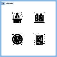 4 Universal Solid Glyph Signs Symbols of applicant clock business employee lab watch Editable Vector Design Elements