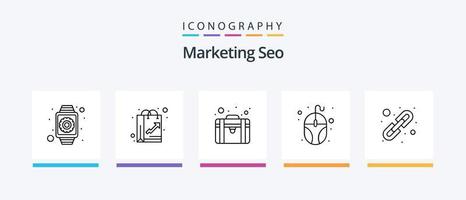 paquete de iconos de marketing seo line 5 que incluye protección. engranaje. insignia. ajustes. mejoramiento. diseño de iconos creativos vector