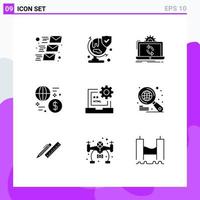 Modern Set of 9 Solid Glyphs and symbols such as transaction global data exchange sync Editable Vector Design Elements