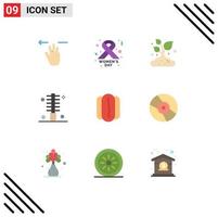 Pack of 9 Modern Flat Colors Signs and Symbols for Web Print Media such as hotdog salon farming hair curly Editable Vector Design Elements