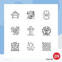 Universal Icon Symbols Group of 9 Modern Outlines of easter christian birthday celebration satellite Editable Vector Design Elements