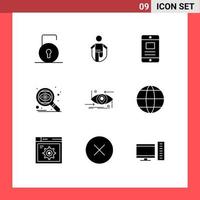 9 Thematic Vector Solid Glyphs and Editable Symbols of advanced targeting skipping seo business Editable Vector Design Elements