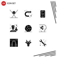 User Interface Pack of 9 Basic Solid Glyphs of football man right avatar wifi Editable Vector Design Elements