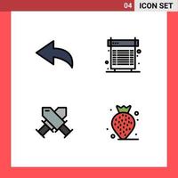 Mobile Interface Filledline Flat Color Set of 4 Pictograms of arrow badge cooling system berry Editable Vector Design Elements