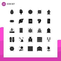 Solid Glyph Pack of 25 Universal Symbols of cake socket ice electricity wheel Editable Vector Design Elements