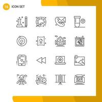 Universal Icon Symbols Group of 16 Modern Outlines of solar science learning heart communication Editable Vector Design Elements