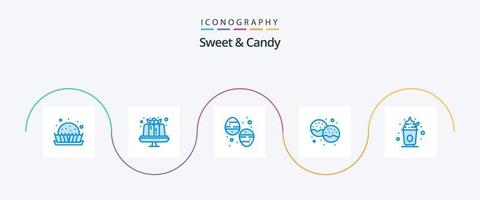 Sweet And Candy Blue 5 Icon Pack Including food. eat. chocolate egg. donut. bakery vector
