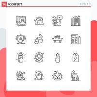 Mobile Interface Outline Set of 16 Pictograms of protection defence advertising house apartment Editable Vector Design Elements