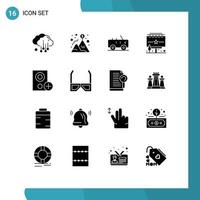 Set of 16 Vector Solid Glyphs on Grid for gadget computers hummer billboard advertisement Editable Vector Design Elements