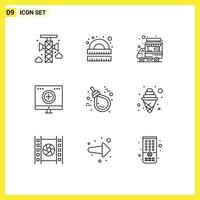 conjunto de 9 iconos modernos de la interfaz de usuario signos de símbolos para el estudio del hospital de recuperación elementos de diseño vectorial editables del puesto de comida de la computadora vector