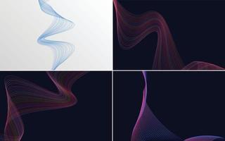 conjunto de 4 fondos abstractos de vector de línea ondulada para sus proyectos