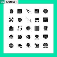 Pack of 25 Modern Solid Glyphs Signs and Symbols for Web Print Media such as interface coding plier app tool Editable Vector Design Elements