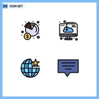 Stock Vector Icon Pack of 4 Line Signs and Symbols for economy software income computer globe Editable Vector Design Elements