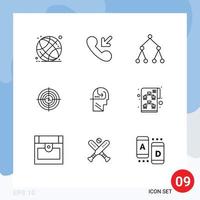 Set of 9 Vector Outlines on Grid for money funds social financial business Editable Vector Design Elements