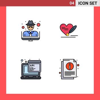 4 Creative Icons Modern Signs and Symbols of hacker javascript crime heart programming Editable Vector Design Elements