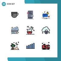 Group of 9 Filledline Flat Colors Signs and Symbols for potion element developer credit bank Editable Vector Design Elements