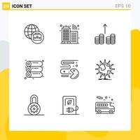 9 iconos creativos signos y símbolos modernos de estudiantes de globo compensan elementos de diseño de vectores editables de pacman global