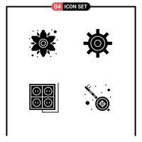 Set of 4 Vector Solid Glyphs on Grid for chamomile construction plant setting socket Editable Vector Design Elements