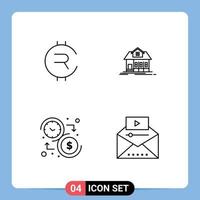 4 User Interface Line Pack of modern Signs and Symbols of rubycoin dollar crypto currency building time Editable Vector Design Elements