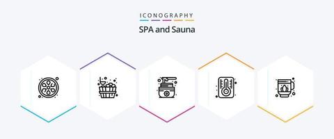 paquete de iconos de 25 líneas de sauna que incluye . . crema. loto. punta vector