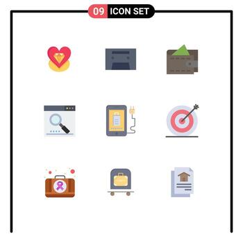 Editable Vector Line Pack of 9 Simple Flat Colors of full mobile money search optimize Editable Vector Design Elements
