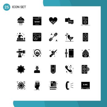Set of 25 Modern UI Icons Symbols Signs for file code heart message chat Editable Vector Design Elements