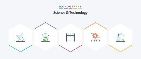 ciencia y tecnología 25 paquete de iconos planos que incluye gestión del trabajo. gestión de equipos. estudio de la superficie terrestre. responsabilidad de la autoridad. cristalería de laboratorio vector