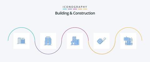 Building And Construction Blue 5 Icon Pack Including tape. measure. hostel. office. real vector