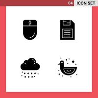 Pictogram Set of 4 Simple Solid Glyphs of cursor cloud mouse mobile chip rain Editable Vector Design Elements