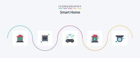 Smart Home Flat 5 Icon Pack Including cctv. microchip. smart. house. chip vector