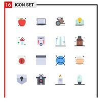 Modern Set of 16 Flat Colors Pictograph of screen success laptop bulb prince Editable Pack of Creative Vector Design Elements