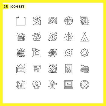 grupo de 25 líneas de signos y símbolos para documentos apilados elementos de diseño de vectores editables de internet de globo de energía