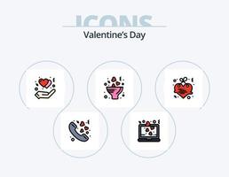 Valentines Day Line Filled Icon Pack 5 Icon Design. heart. romance. beat. love. bouquet vector