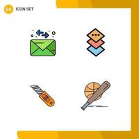 Filledline Flat Color Pack of 4 Universal Symbols of envelope cutter design knife basket Editable Vector Design Elements