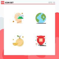 4 Flat Icon concept for Websites Mobile and Apps human world thinking globe fruit Editable Vector Design Elements