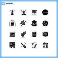 paquete de 16 signos y símbolos de glifos sólidos modernos para medios de impresión web, como elementos de diseño de vectores editables comerciales de código de maestro de metro html