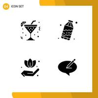 4 conjunto de glifos sólidos universales para aplicaciones web y móviles mensaje de agua de bebida de hoja de vidrio elementos de diseño vectorial editables vector